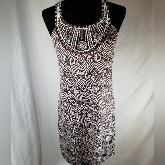 INC International Concepts Jeweled Beaded Collar Brown Sleeveless Dress Sz S - Picture 6 of 12